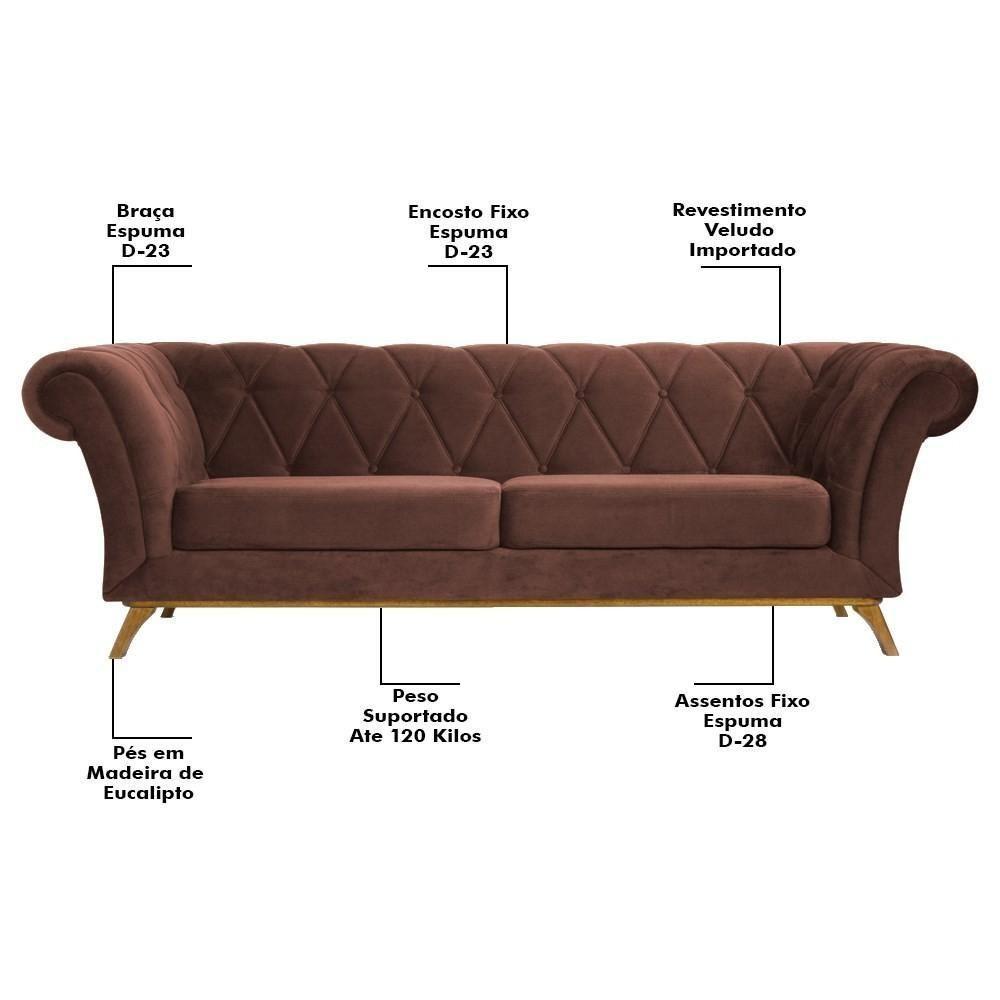 Sofá 260cm 4 Lugares Base Madeira Império C-276 Veludo Terra - Domi - 3