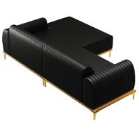 Sofá 255cm 4 Lugares Com Chaise Direito Pés Gold Molino B-159 Corano Preto - Domi - 5