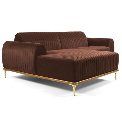 Sofá 265cm 4 Lugares Com Chaise Esquerdo Pés Gold Molino C-276 Veludo Terra - Domi