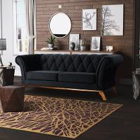 Sofá 260cm 4 Lugares Base Madeira Império C-300 Veludo Preto - Domi - 2