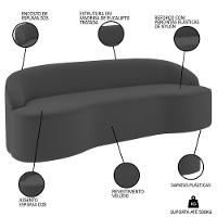 Sofá 5 Lugares Para Sala De Estar Living 280cm Theo D06 Veludo Cinza - Mpozenato - 3