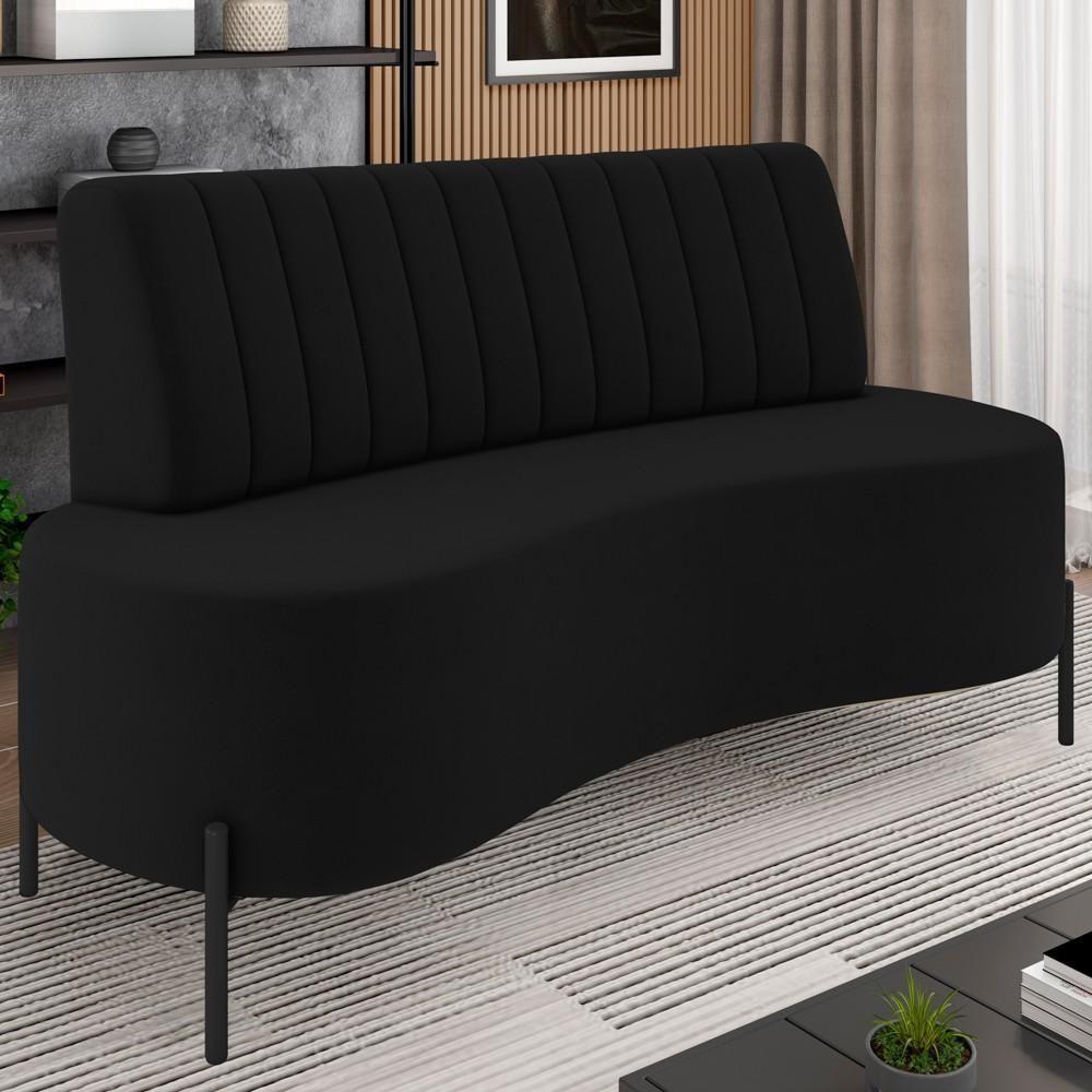 Sofá 2 Lugares 160cm Pés Aço Preto Tamar Z08 Veludo Preto - Mpozenato - 2