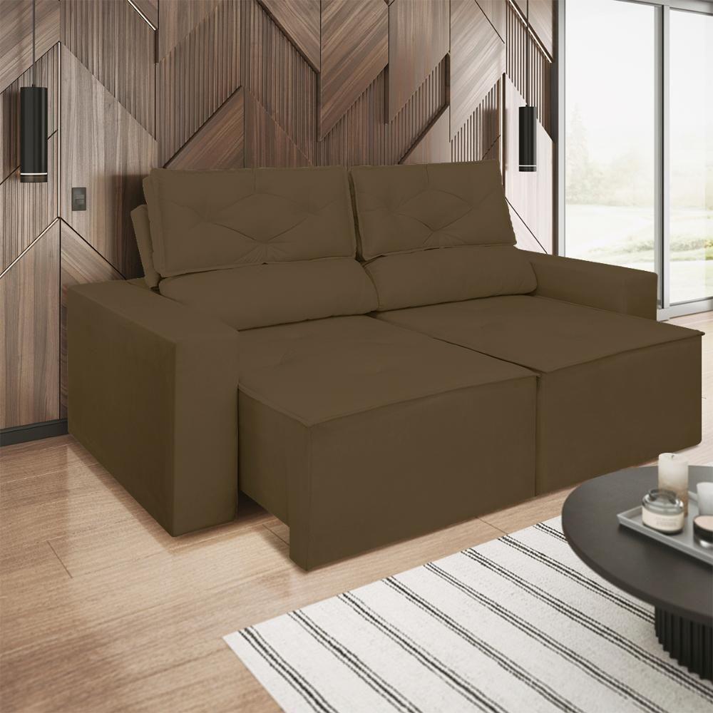 Sofá Reclinável Retrátil Luxo 2 Lugares C- Molas Balaqui Marrom - 1