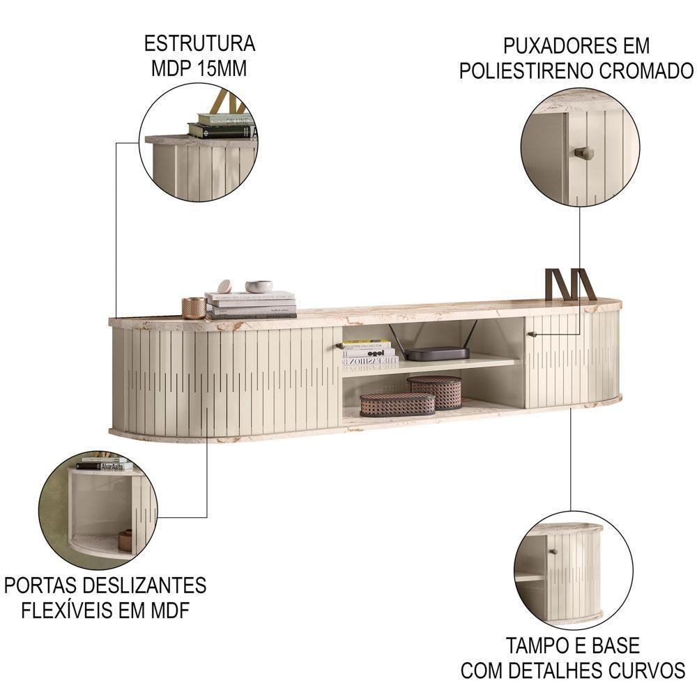 Rack Bancada Para Tv 75 Pol Suspenso 183cm Arvin Z10 Calacata/off White - Mpozenato - 3