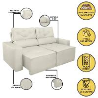 Sofá Reclinável Retrátil Luxo 2 Lugares C- Molas Balaqui Bege - 3