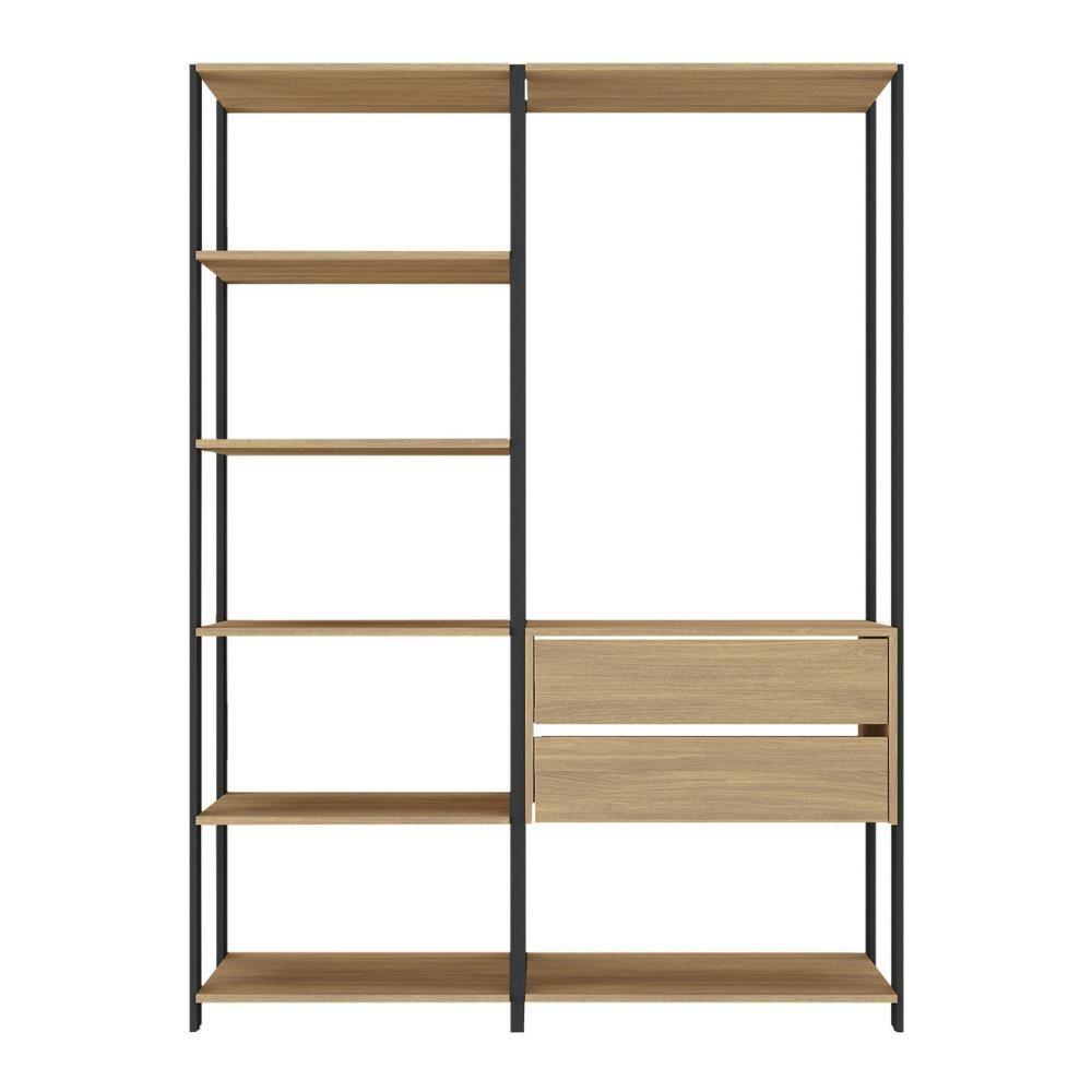 Armário De Cozinha Modulada Compacta 135cm 2 Peças Com 2 Gavetas Multimóveis Mp2284 Preto/madeirado - 6