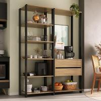 Armário De Cozinha Modulada Compacta 135cm 2 Peças Com 2 Gavetas Multimóveis Mp2284 Preto/madeirado - 1