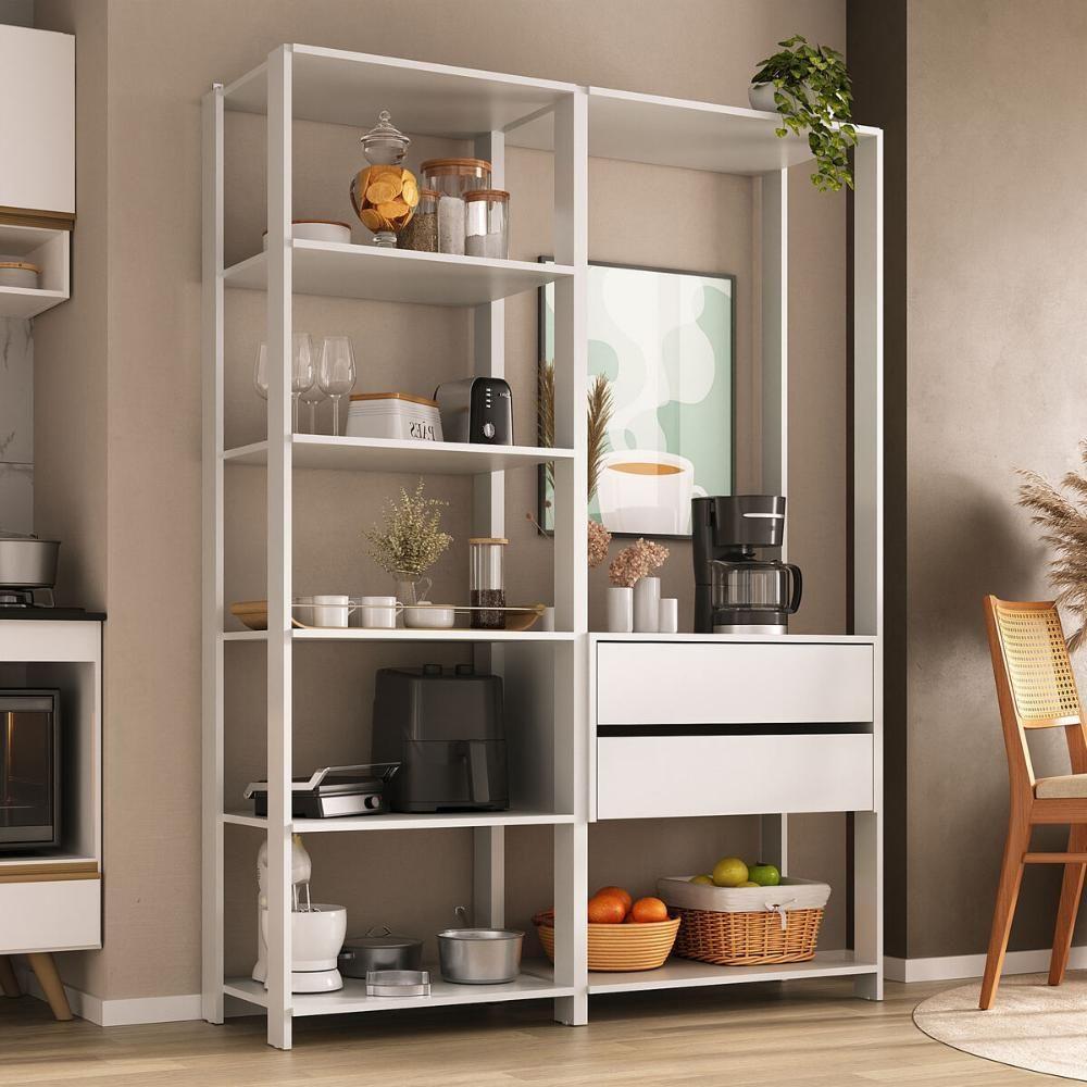 Armário De Cozinha Modulada Compacta 135cm 2 Peças Com 2 Gavetas Multimóveis Mp2284 Branco - 1