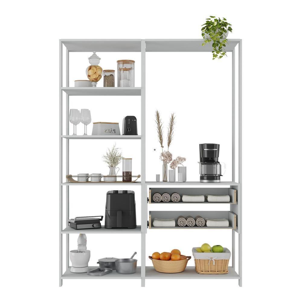 Armário De Cozinha Modulada Compacta 135cm 2 Peças Com 2 Gavetas Multimóveis Mp2284 Branco - 5