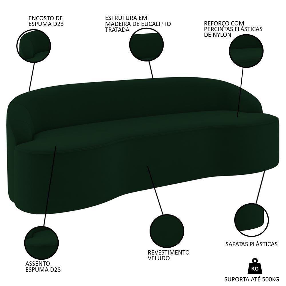 Sofá 5 Lugares Para Sala De Estar Living 300cm Theo D06 Veludo Esmeralda - Mpozenato - 3