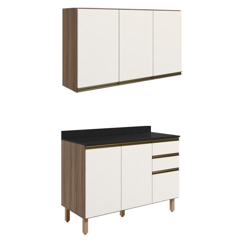 Armario Aereo Balcao Tampo 120cm Mdf Kali Nicioli Carvalho Toq Off White Cetim - 1