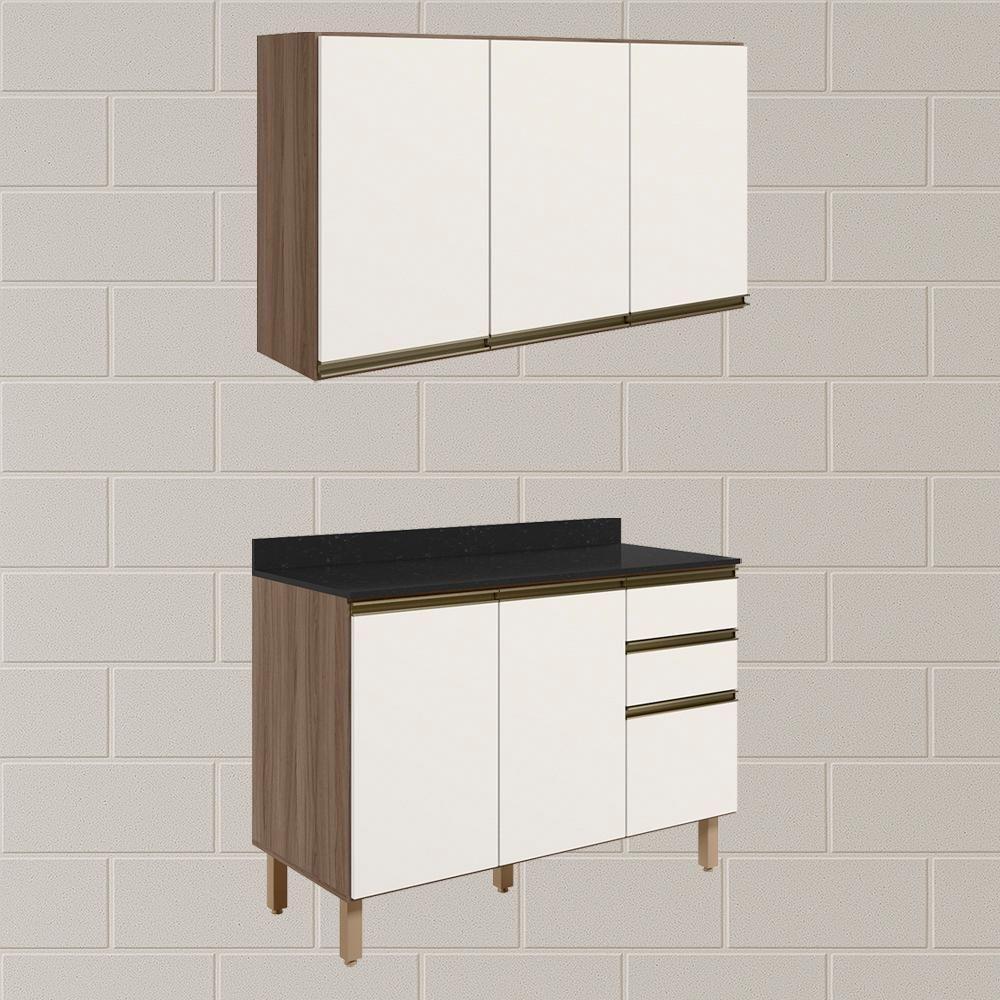 Armario Aereo Balcao Tampo 120cm Mdf Kali Nicioli Carvalho Toq Off White Cetim - 2