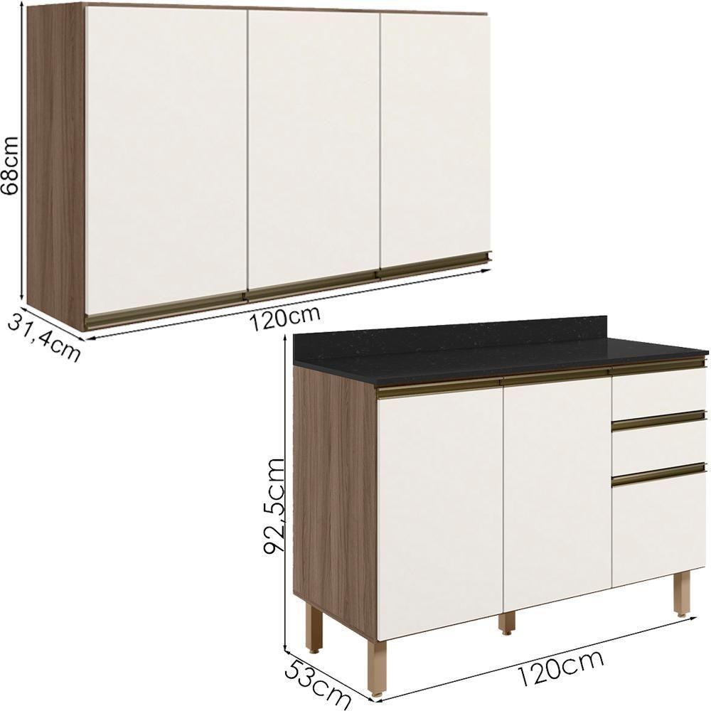 Armario Aereo Balcao Tampo 120cm Mdf Kali Nicioli Carvalho Toq Off White Cetim - 3