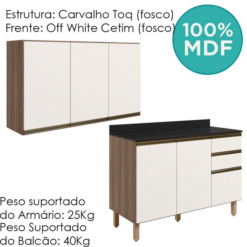 Armario Aereo Balcao Tampo 120cm Mdf Kali Nicioli Carvalho Toq Off White Cetim - 4