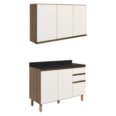 Armario Aereo Balcao Tampo 120cm Mdf Kali Nicioli Carvalho Toq Off White Cetim