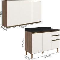 Armario Aereo Balcao Tampo 120cm Mdf Kali Nicioli Carvalho Toq Off White Cetim - 3