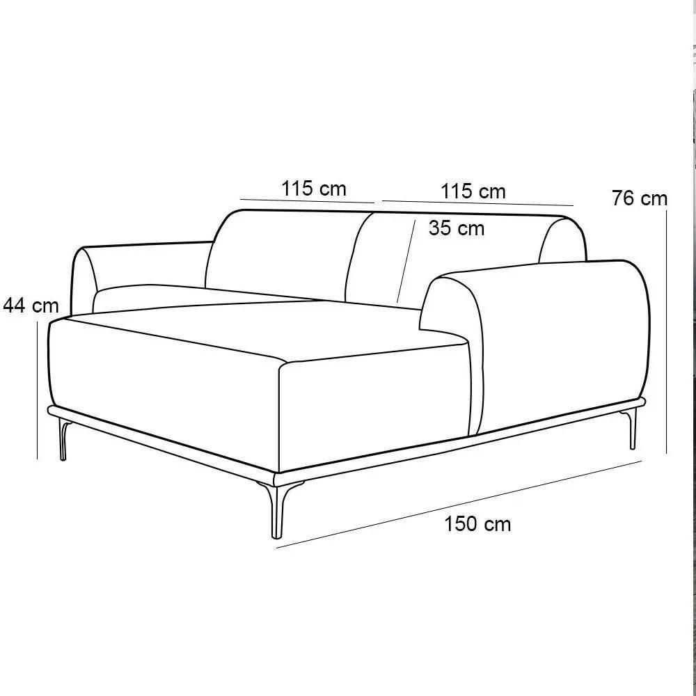 Sofá 230cm 4 Lugares Com Chaise Direito Pés Gold Molino B-159 Corano Preto - Domi - 4