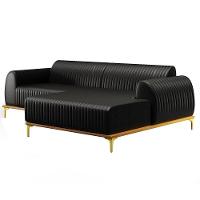 Sofá 230cm 4 Lugares Com Chaise Direito Pés Gold Molino B-159 Corano Preto - Domi - 1