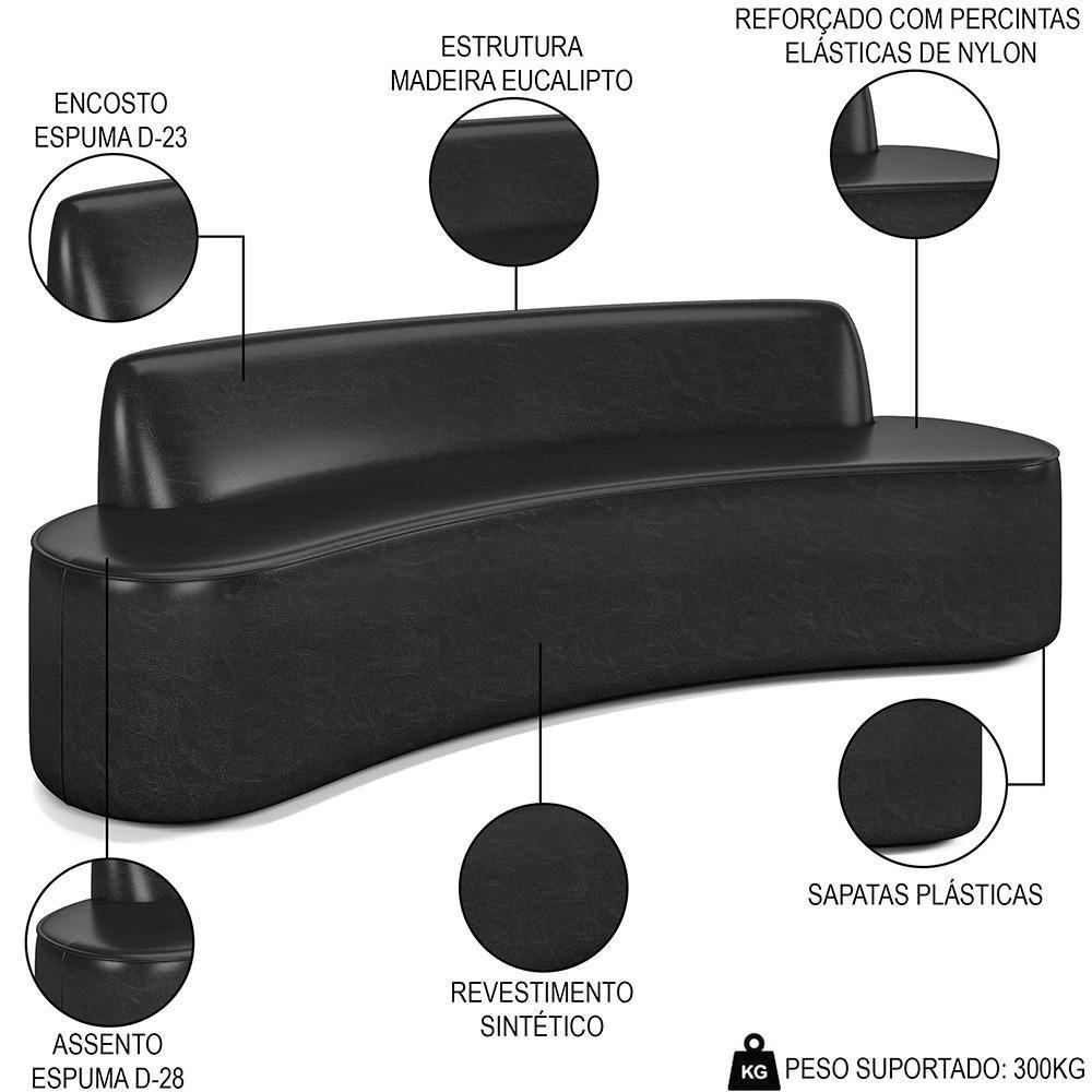 Sofá 3 Lugares Para Sala De Estar Living 180cm Koane D06 Sintético Preto - Mpozenato - 3