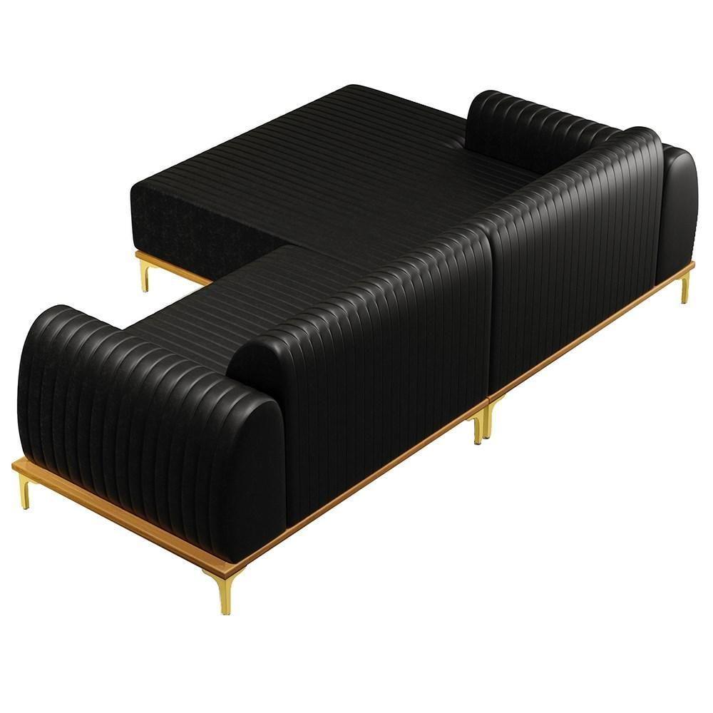 Sofá 230cm 4 Lugares Com Chaise Esquerdo Pés Gold Molino B-159 Corano Preto - Domi - 5