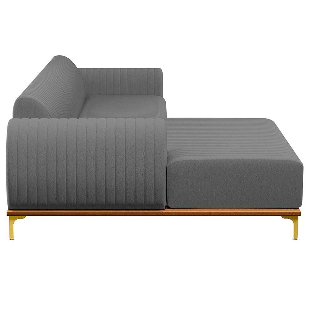 Sofá 255cm 4 Lugares Com Chaise Esquerdo Pés Gold Molino C-416 Linho Cinza Escuro - Domi - 6