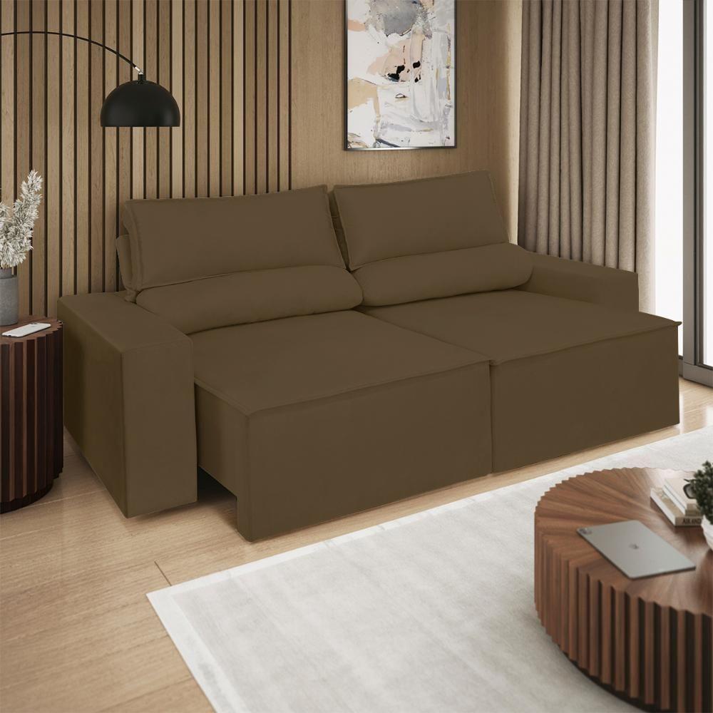 Sofá Reclinável Retrátil 3 Lugares Com Molas Balaqui Decor Marrom - 1