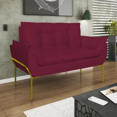 Poltrona Sofá Luxo Base Metal Dourado Recepção Escritório Marsala
