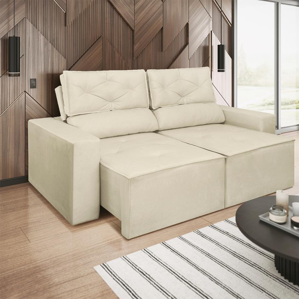 Sofá Reclinável Retrátil 3 Lugares Luxo C- Molas Balaqui Bege - 1