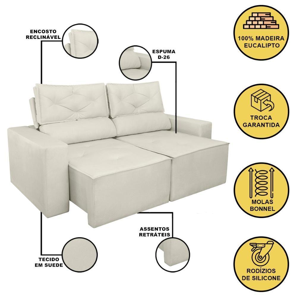 Sofá Reclinável Retrátil 3 Lugares Luxo C- Molas Balaqui Bege - 9