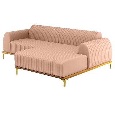 Sofá 255cm 4 Lugares Com Chaise Direito Pés Gold Molino C-105 Linho Rosê - Domi