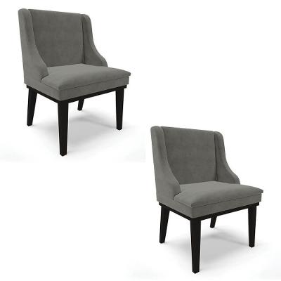 Kit 2 Cadeiras Estofadas Para Sala De Jantar Base Fixa De Madeira Preto Lia Suede Grafite - Ibiza