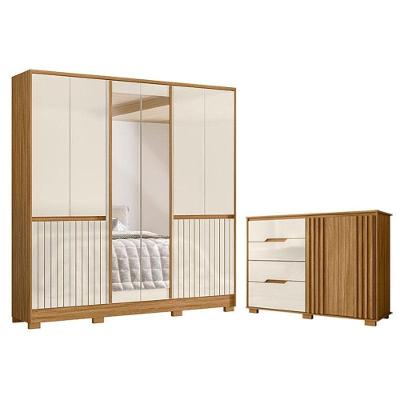 Guarda Roupa Casal Alasca 10 Portas 4 Gavetas Freijó Off White e Cômoda Texas
