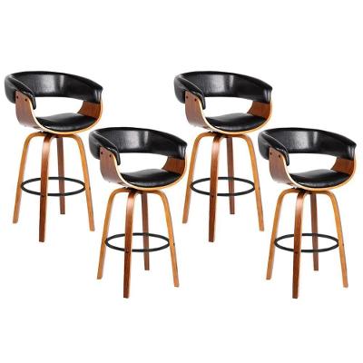 Kit 4 Banquetas Giratória Alta Com Encosto Base Madeira Ravi R02 Sintético Preto - Mpozenato