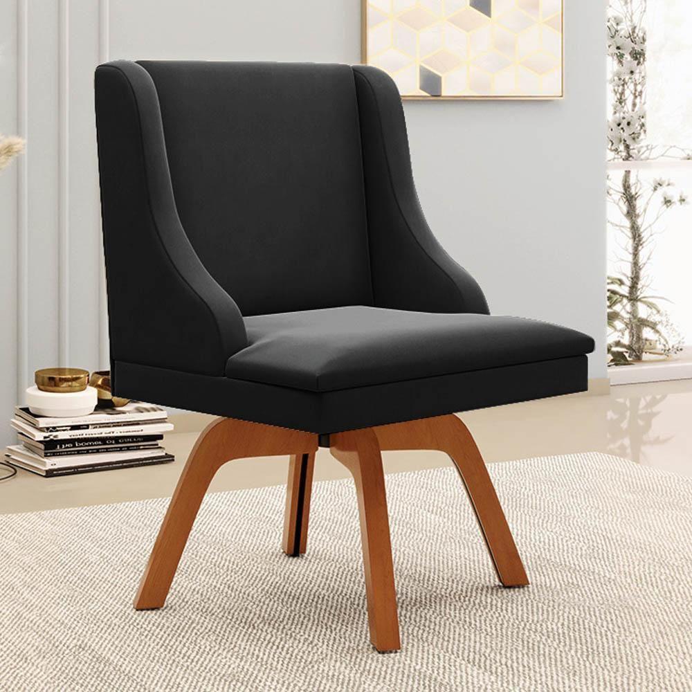 Kit 2 Cadeiras Estofadas Giratória Para Sala De Jantar Lia Suede Preto - Ibiza - 2