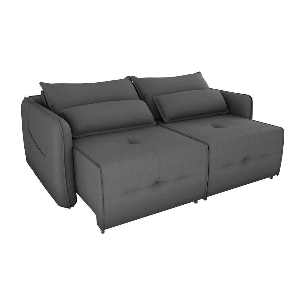 Sofá Cama 2 Lugares Com Almofadas 205cm Celine Suede Cinza Matrix Suede Cinza - 2