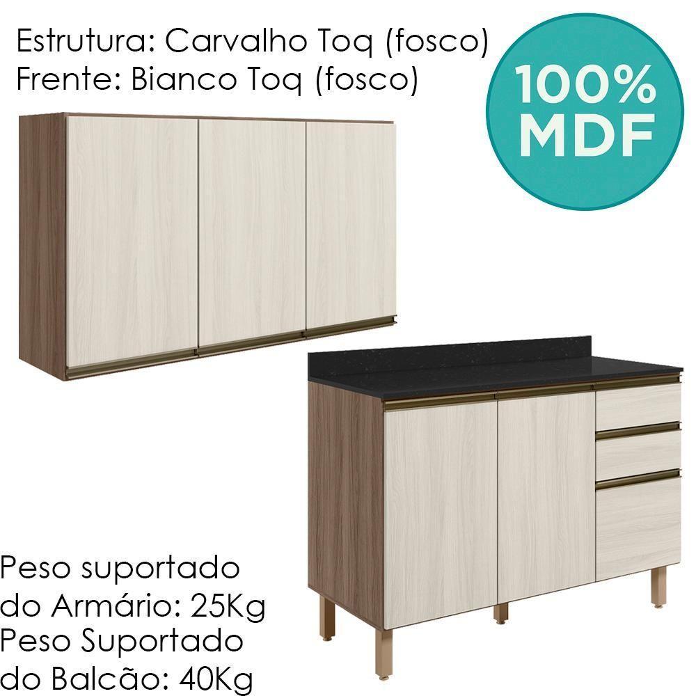 Armario Aereo Balcao Tampo 120cm Mdf Kali Nicioli Carvalho Toq Bianco Toq - 4