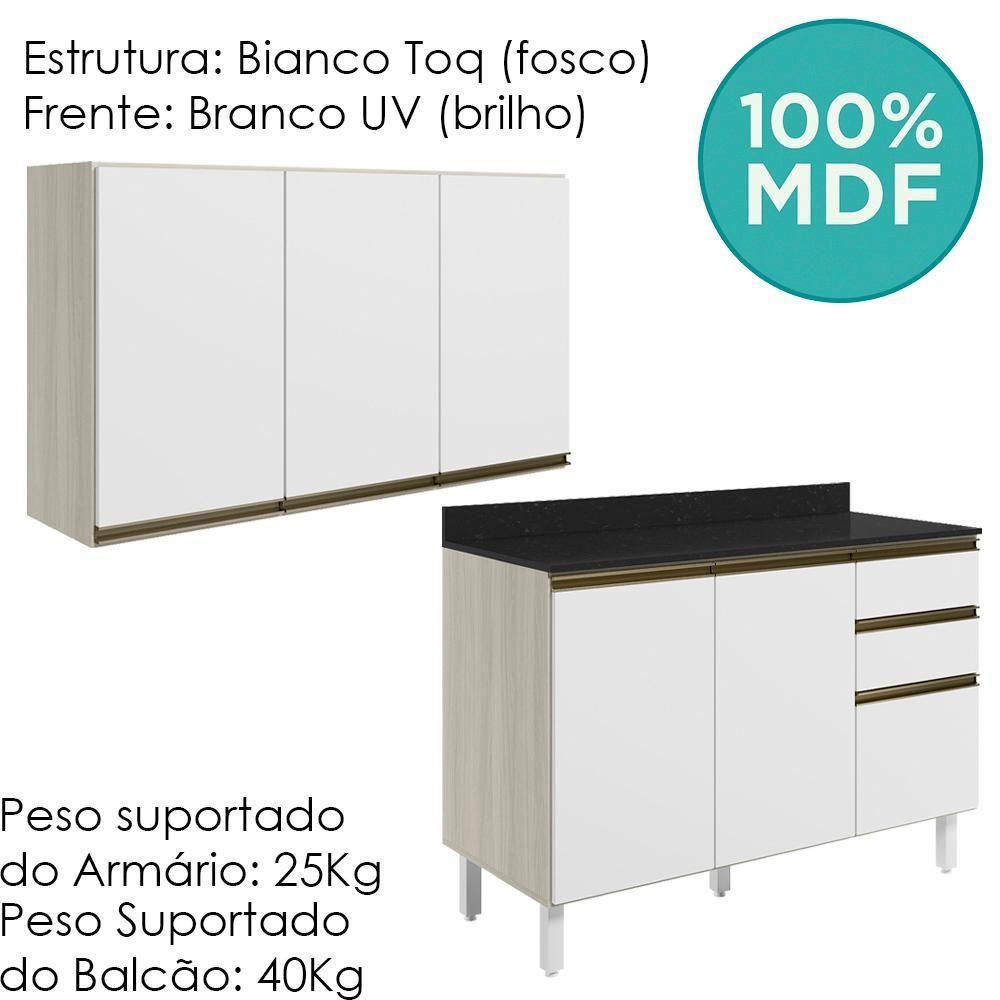 Armario Aereo Balcao Tampo 120cm Mdf Kali Nicioli Bianco Toq Branco Uv - 4