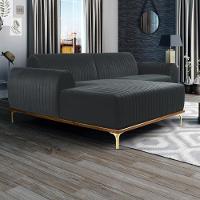 Sofá 255cm 4 Lugares Com Chaise Esquerdo Pés Gold Molino C-317 Veludo Cinza - Domi - 2