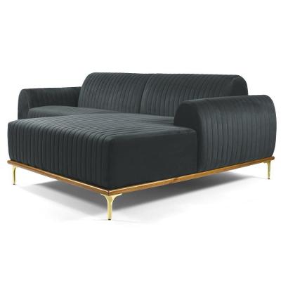 Sofá 255cm 4 Lugares Com Chaise Direito Pés Gold Molino C-317 Veludo Cinza - Domi