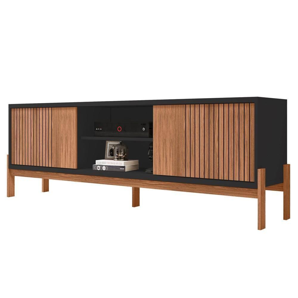 Rack Para Sala Bancada De Tv 72 Pol Ripado 184cm Tannen Buriti/off White - Caemmun - 1