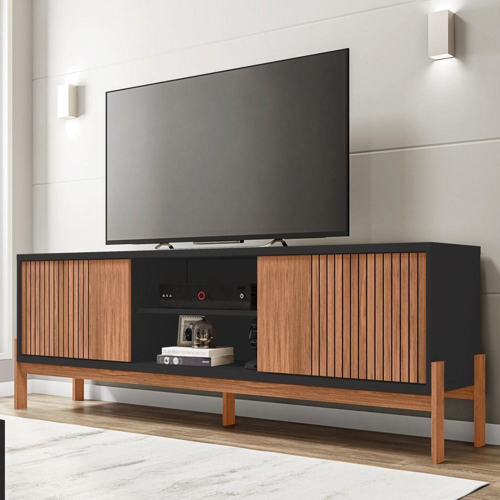 Rack Para Sala Bancada De Tv 72 Pol Ripado 184cm Tannen Buriti/off White - Caemmun - 2