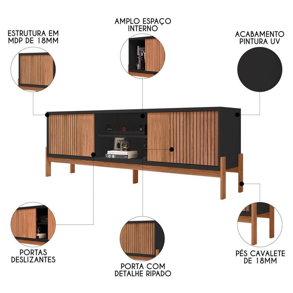 Rack Para Sala Bancada De Tv 72 Pol Ripado 184cm Tannen Buriti/off White - Caemmun - 3