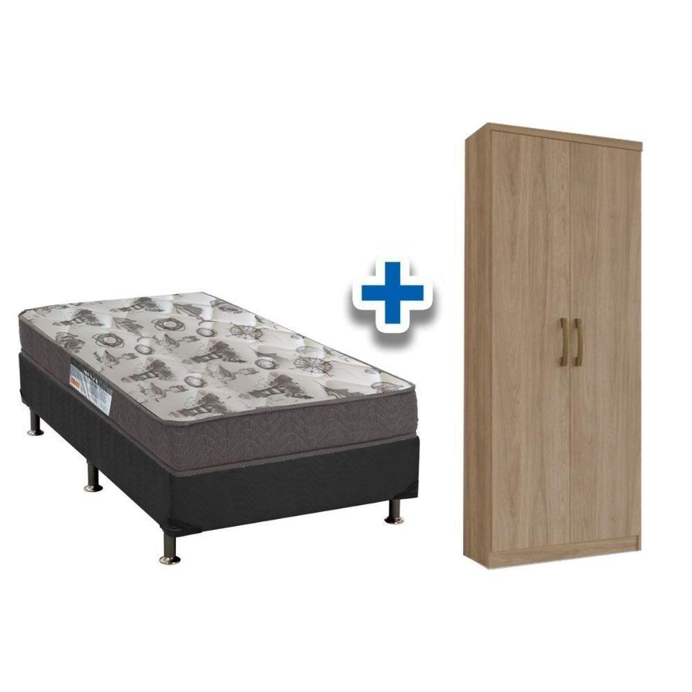 Cama Box Solteiro CRC + D33 Iso Ortobom + Armário Multiuso Margarida Rústico - 1