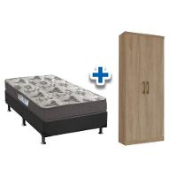 Cama Box Solteiro CRC + D33 Iso Ortobom + Armário Multiuso Margarida Rústico - 1