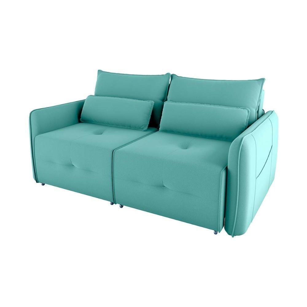 Sofá Cama 2 Lugares Com Almofadas 205cm Celine Veludo Verde Menta Matrix Veludo Verde Menta - 1