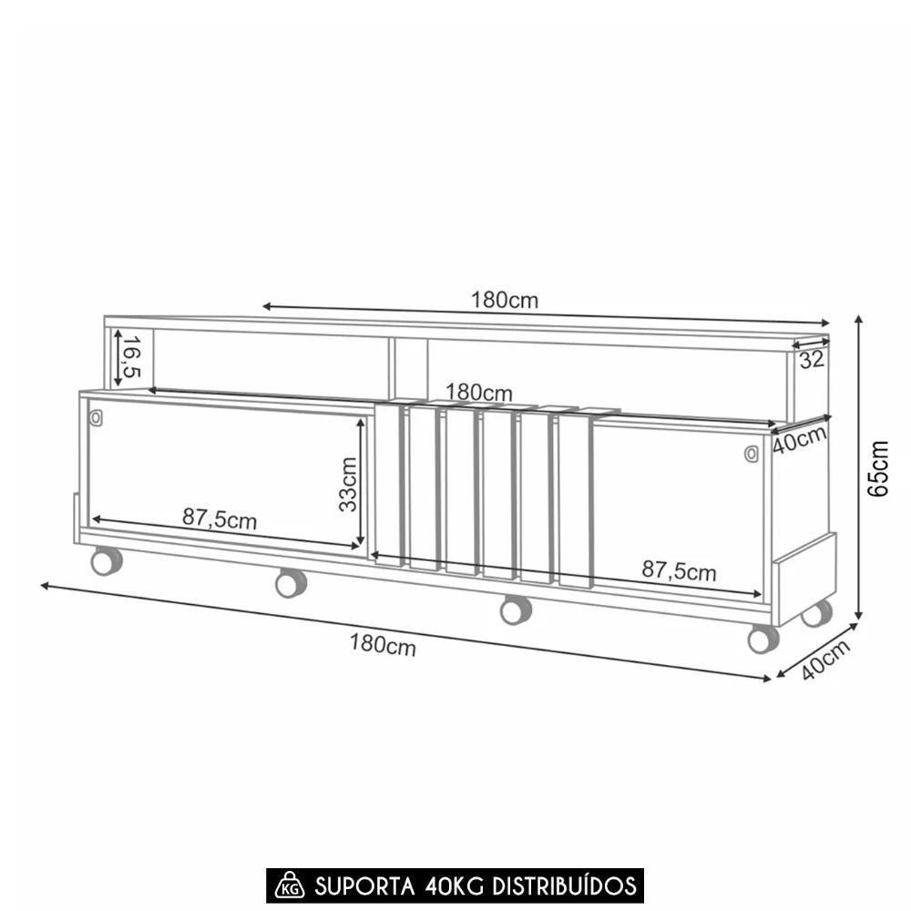 Rack Bancada De Tv 70 Pol 180cm Graci Castanho/off White - Hb Móveis - 4