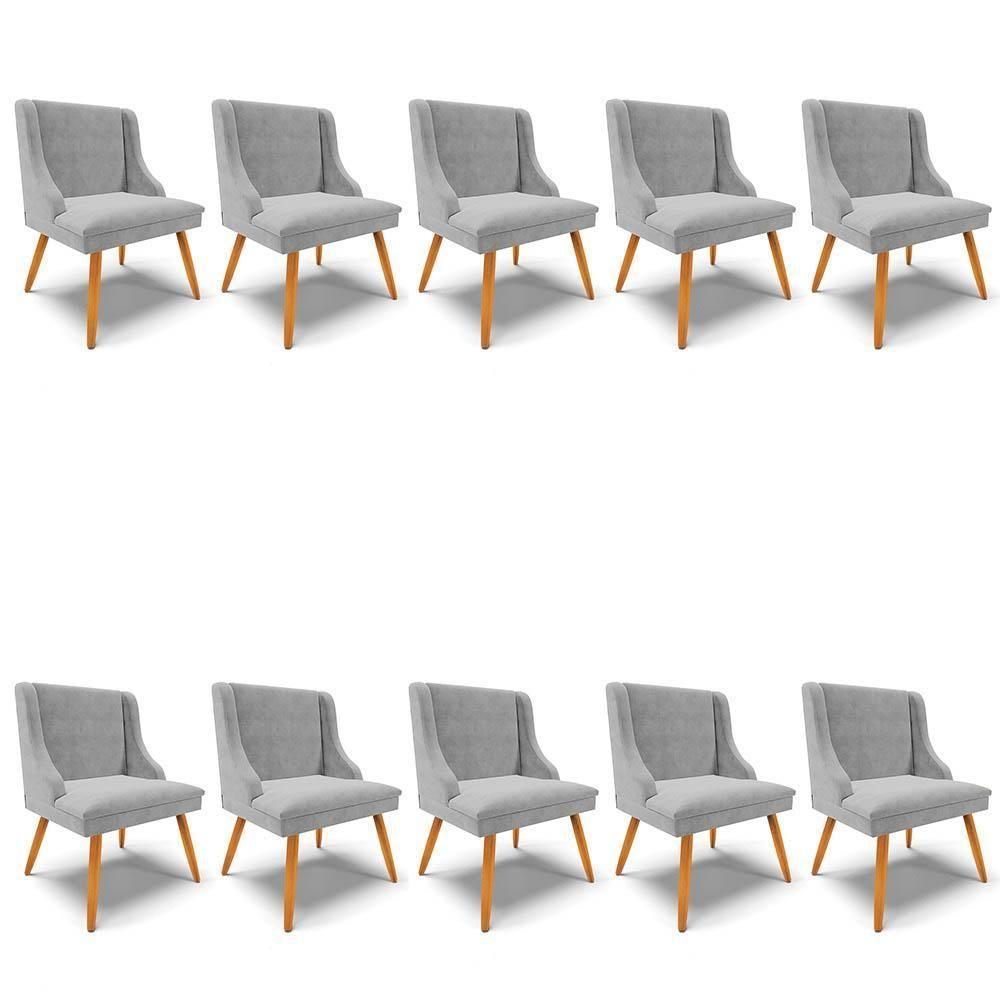 Kit 10 Cadeiras Estofadas Para Sala De Jantar Pés Palito Lia Suede Cinza - Ibiza - 1