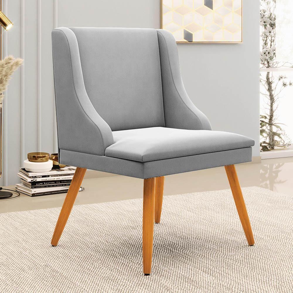 Kit 10 Cadeiras Estofadas Para Sala De Jantar Pés Palito Lia Suede Cinza - Ibiza - 2