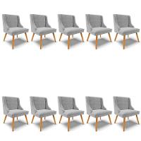 Kit 10 Cadeiras Estofadas Para Sala De Jantar Pés Palito Lia Suede Cinza - Ibiza - 1
