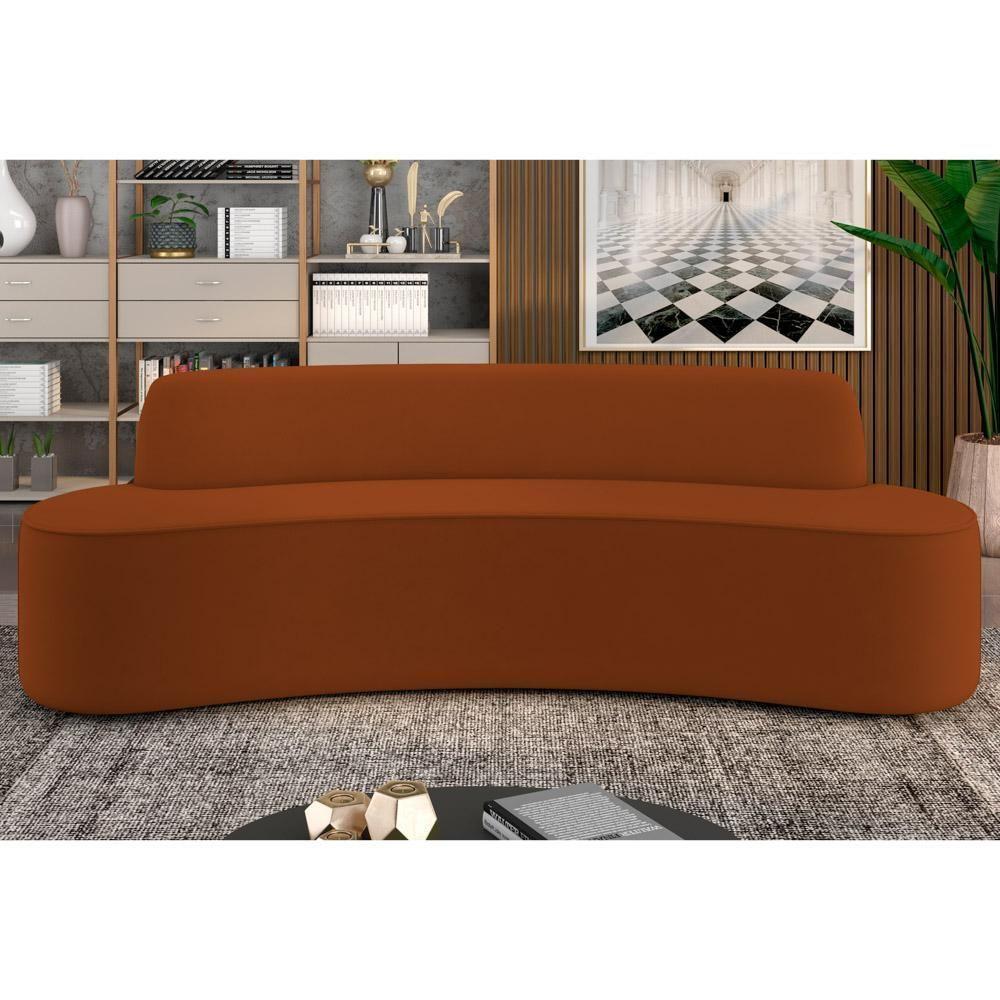 Sofá 3 Lugares Para Sala De Estar Living 210cm Koane D06 Veludo Laranja - Mpozenato - 2